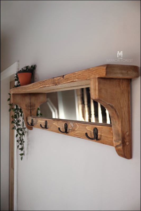 Country House Rustic Mirror Shelf / Coat Hanger Hook Rack