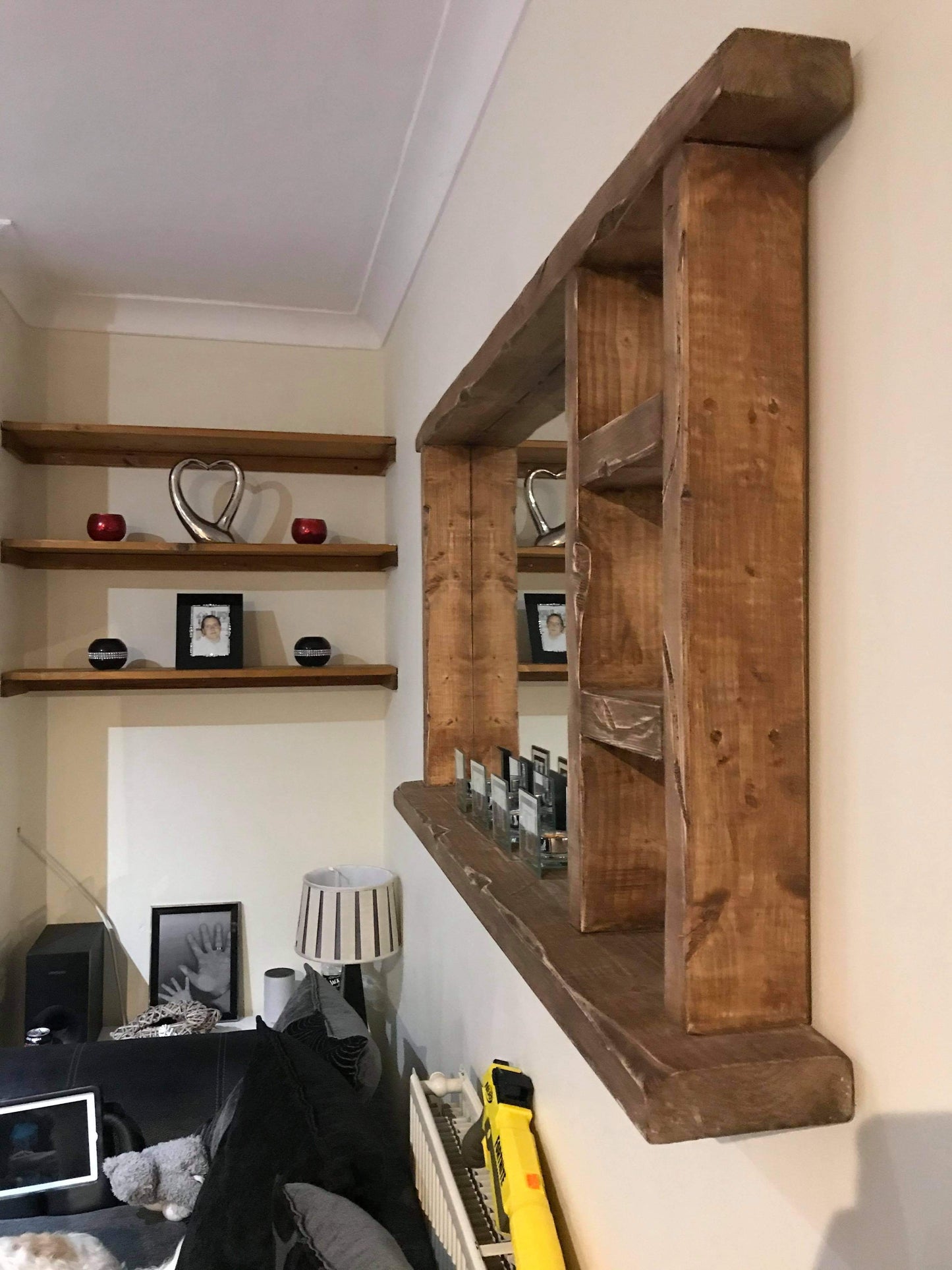 Single Sided Multi Shelf Farmhouse Frame Rustic Mirror - Available in Multiple Sizes & Oak Finishes