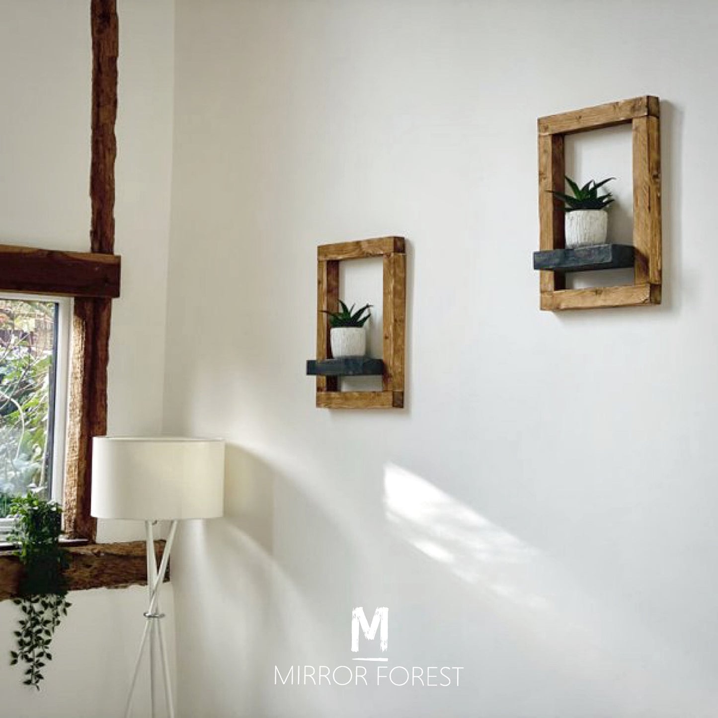 Framed Country House Rustic Shelf / Planter - Light Oak Rustic Finish