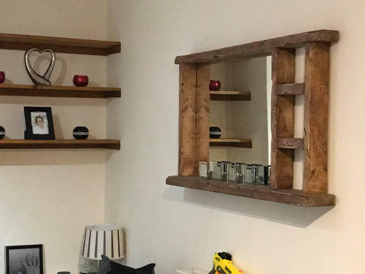 Single Sided Multi Shelf Farmhouse Frame Rustic Mirror - Available in Multiple Sizes & Oak Finishes
