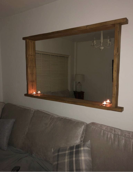 Overhang Country House Tealight Shelf Mirror - Available in Multiple sizes & Oak Finishes