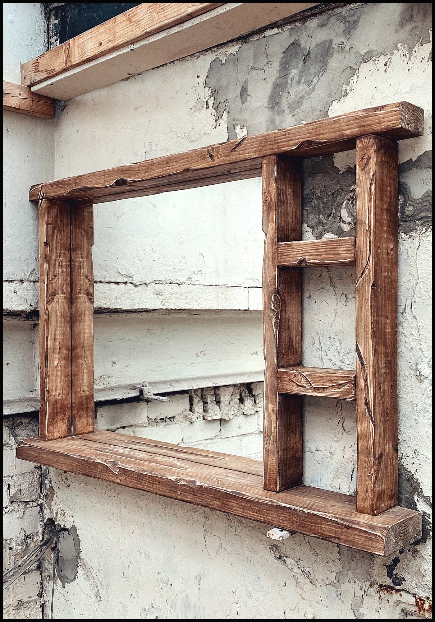 Single Sided Multi Shelf Farmhouse Frame Rustic Mirror - Available in Multiple Sizes & Oak Finishes