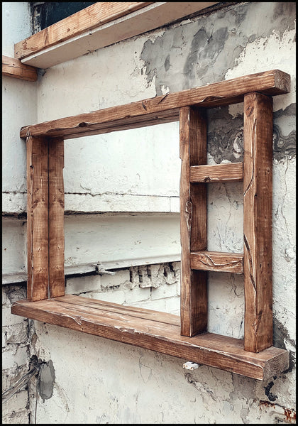 Single sided Multi Shelf Farmhouse Tealight Mirror - Rustic Dark Oak